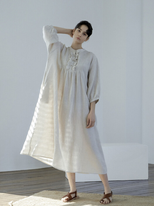 [Euro Linen100%]French linen washer prill dresses -3color