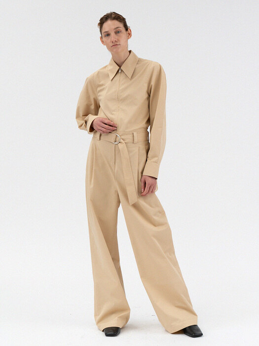 zip long sleeve jumpsuit (beige)