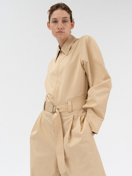 zip long sleeve jumpsuit (beige)