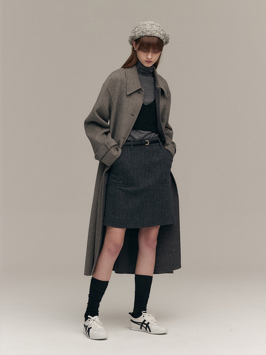 A-LINE HANDMADE LONG COAT (gray herringbone)