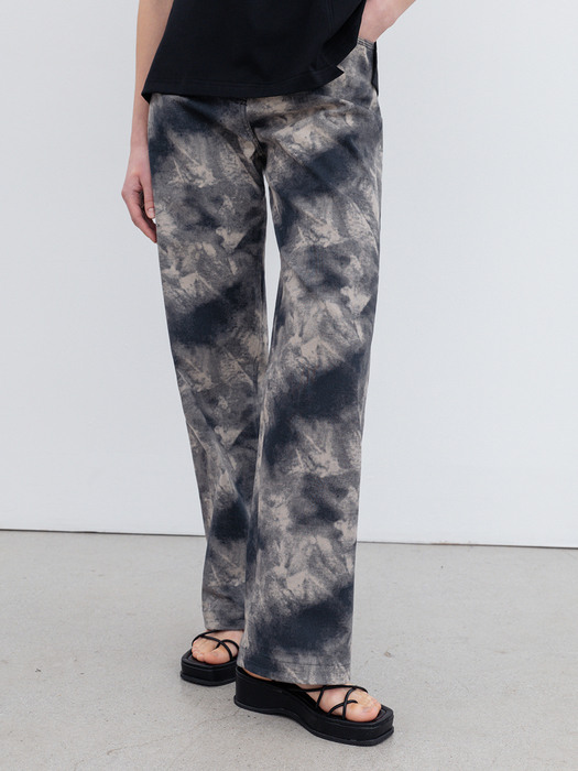 DISCHARGE PRINTED COTTON STRAIGHT LEG JEANS