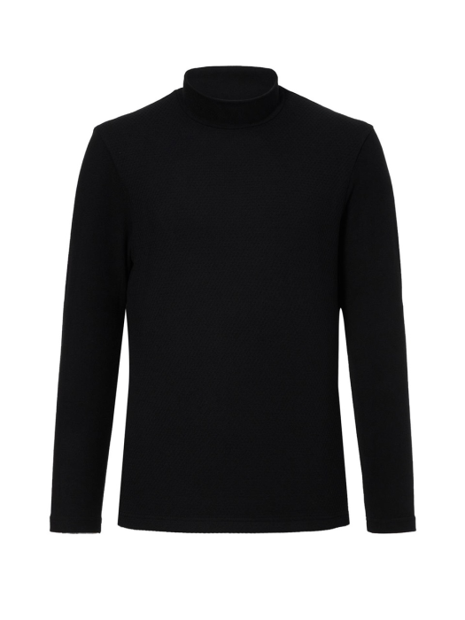 SIMPLE SIGNATURE 블랙 프리미엄 조직감 발열 하이넥 티셔츠 (DGTS1D711BK)