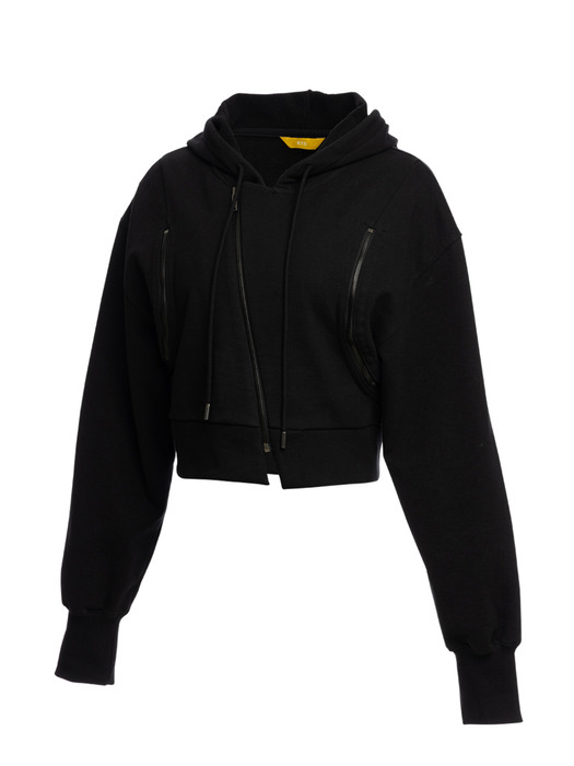 DIAGONAL SLIT ZIP HOODY ZIPUP _BLACK