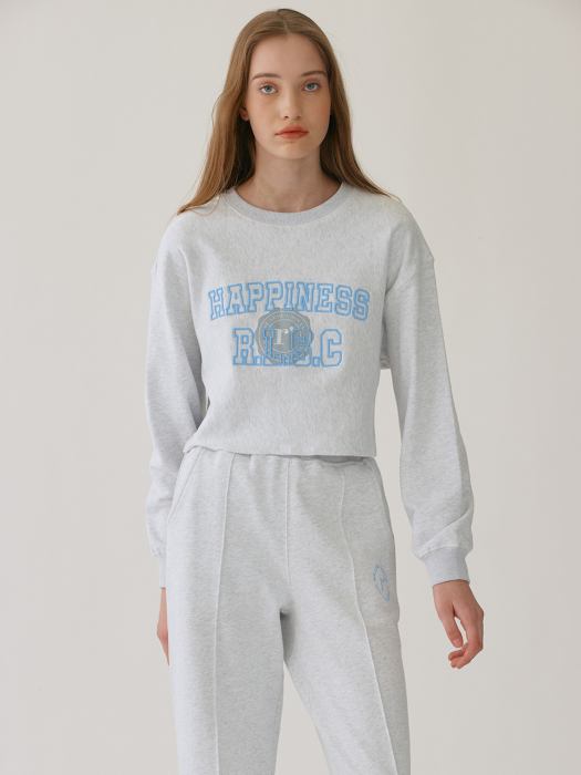 HAPPINESS CROP SWEATSHIRT LIGHT GRAY