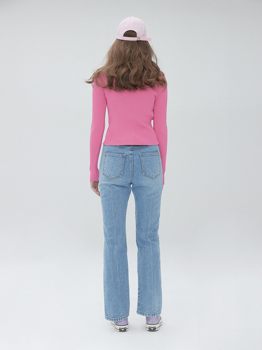 Color zip up cardigan 001 Pink