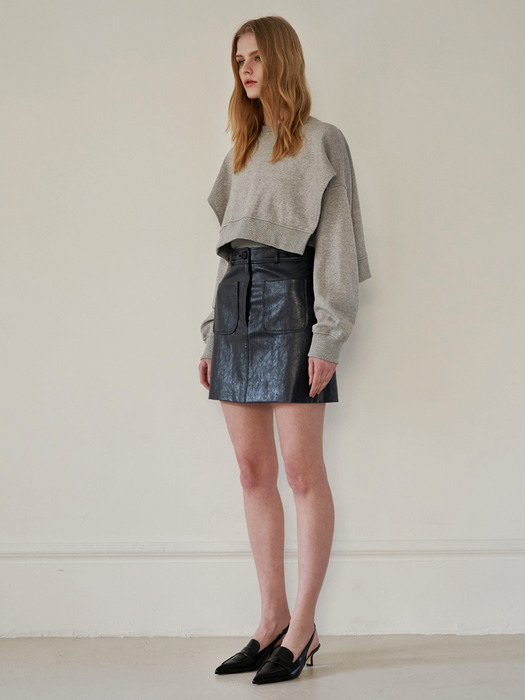 레이어드 슬릿 크롭 맨투맨_그레이  LAYERED SLIT CROP MTM _GREY