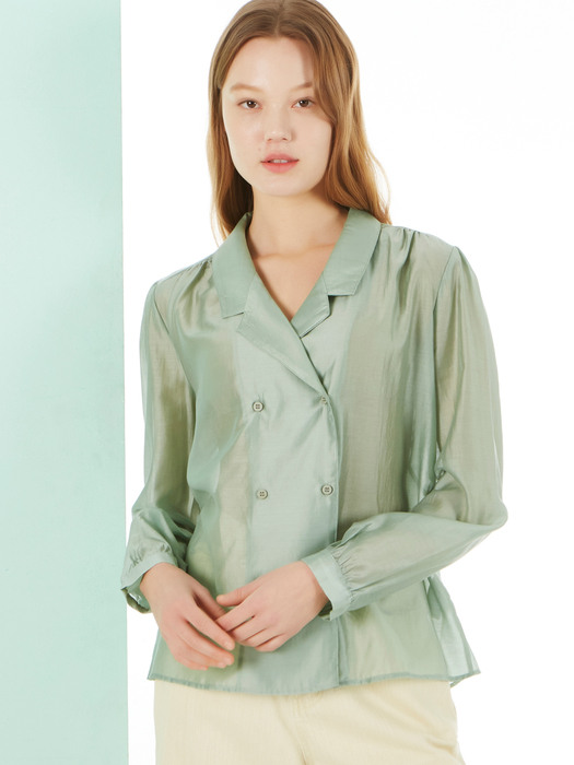 UP-239 더블셔링 블라우스 그린 _ DOUBLE SHIRRING BLOUSE_GREEN