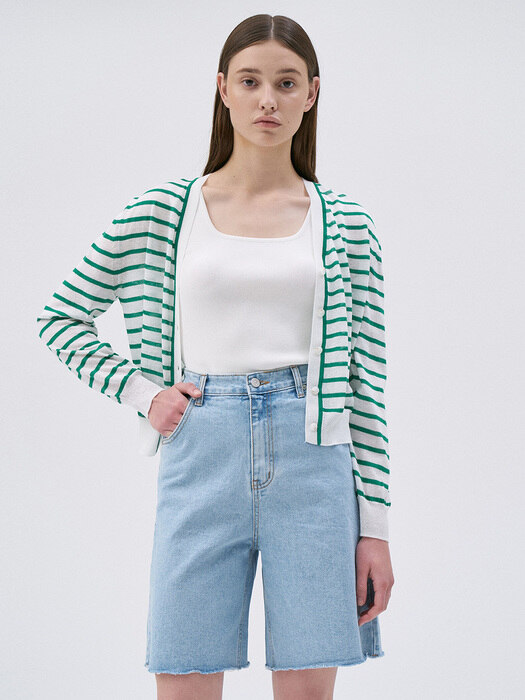 [단독]Linen Stripe Cardigan-Green