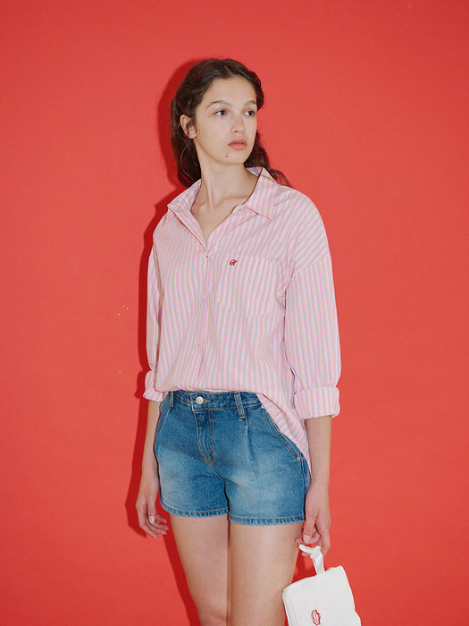 H logo oversized shirts (pink stripe)