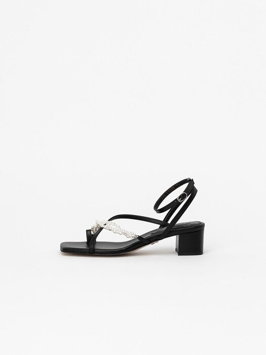 Eloise Pearl Strappy Sandals in Regular Black