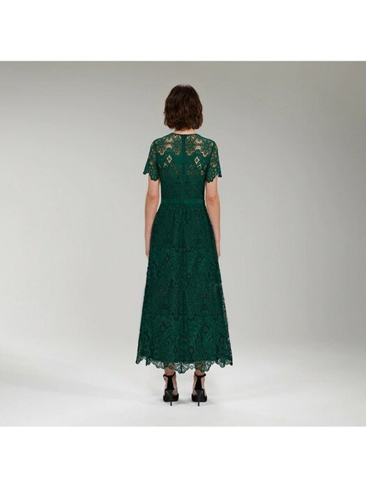 다크 그린 플로럴 기퓌르 미디 드레스 (PF22-036A)