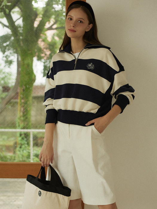 Royal Emblem Stripe Sweatshirt - Navy