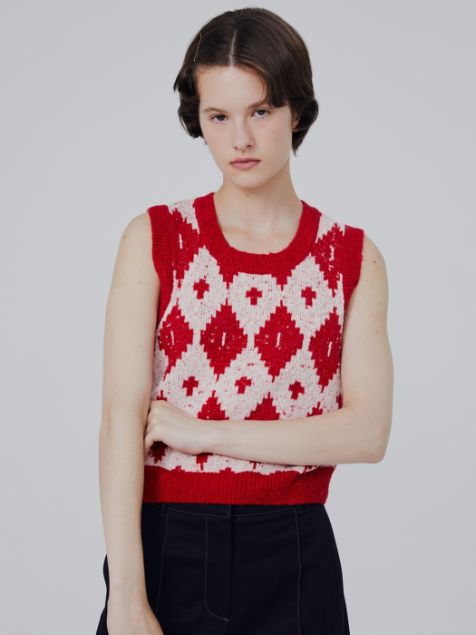 Argyle jacquard knit vest - RED (HSSW2DH95R2)