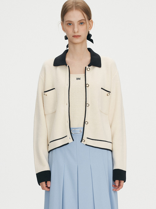 Cashmere collar point cardigan - Ivory