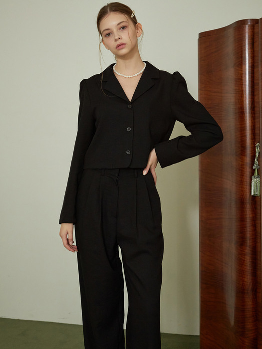j1068 [SET] autumn blouse+autumn slacks (black)
