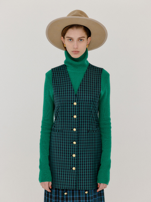 VENISA Long Vest - Green Check