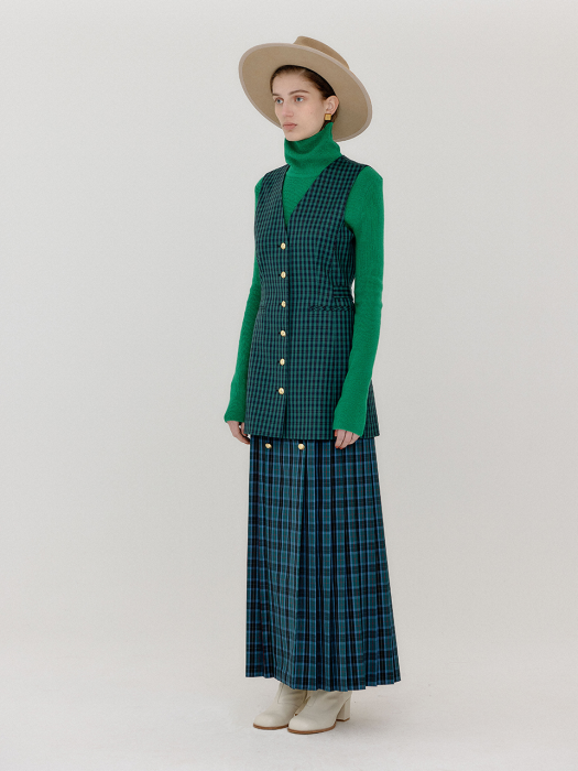 VENISA Long Vest - Green Check