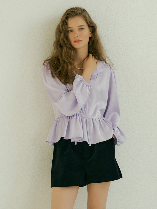 LACE UP RUFFLE BLOUSE - VIOLET