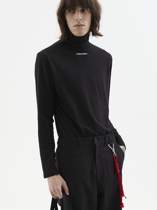 [UNISEX] Logo Printed Turtle Neck T-shirts Black