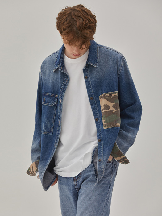 DENIM CAMOUFLAGE POCKET SHIRTS INDIGO