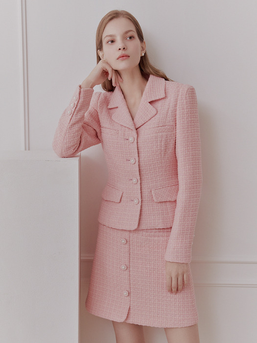 RIONA Notched collar tweed wool jacket (Pink)