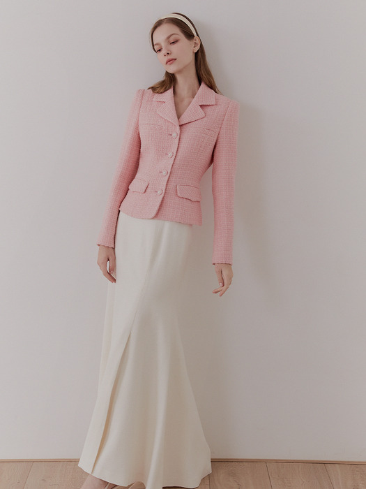 RIONA Notched collar tweed wool jacket (Pink)