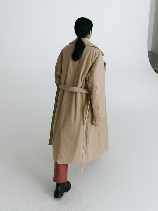 Oversized padding belted coat [BEIGE]