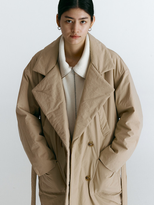 Oversized padding belted coat [BEIGE]