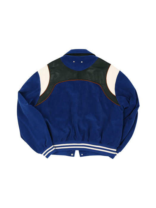 CORDUROY & LEATHER VARSITY JACKET awa505m(BLUE)