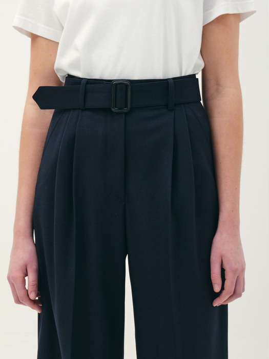 belted wide leg pants_navy