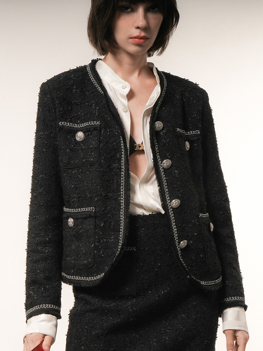 Chain Embellished-Tweed Jacket[Black(WOMAN)]_UTO-FB51