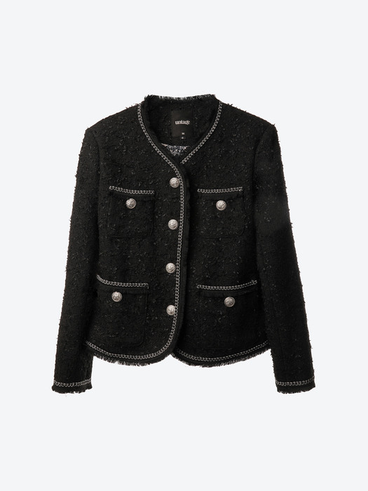 Chain Embellished-Tweed Jacket[Black(WOMAN)]_UTO-FB51