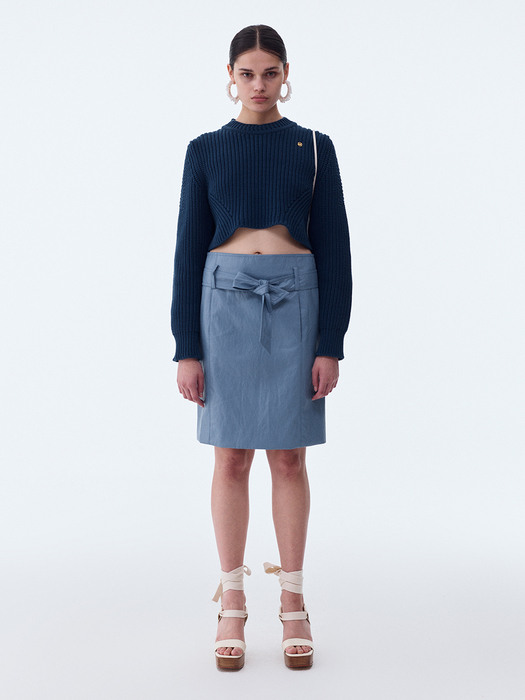 ROUND NECK COTTON KNIT CROP TOP (INK NAVY)