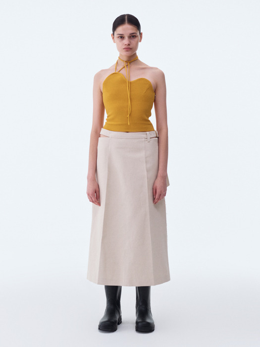 HEAVY COTTON LOW-RISE WAIST BELT SKIRT (ECRU)