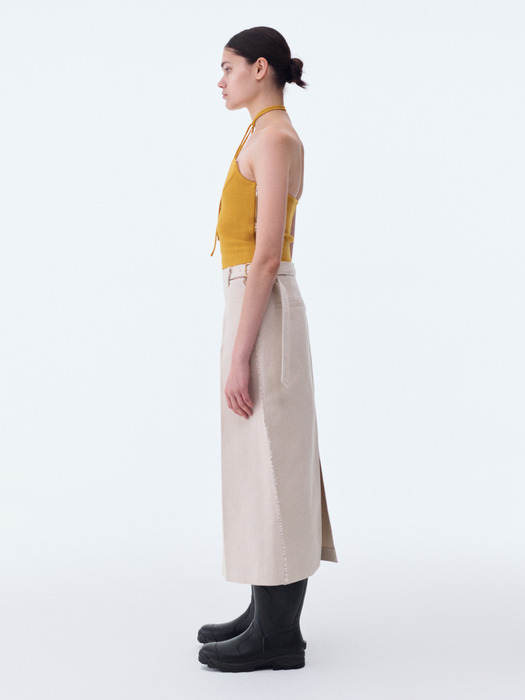 HEAVY COTTON LOW-RISE WAIST BELT SKIRT (ECRU)