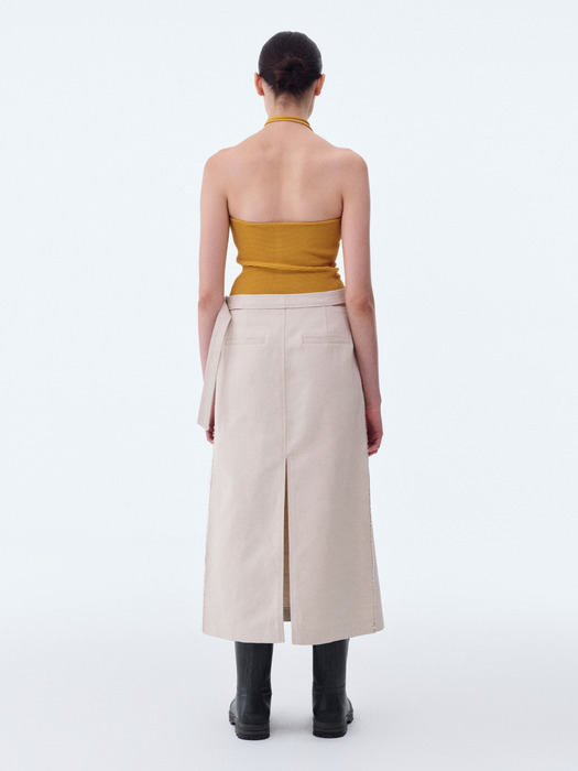 HEAVY COTTON LOW-RISE WAIST BELT SKIRT (ECRU)