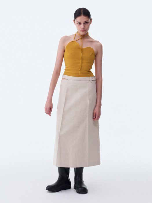 HEAVY COTTON LOW-RISE WAIST BELT SKIRT (ECRU)