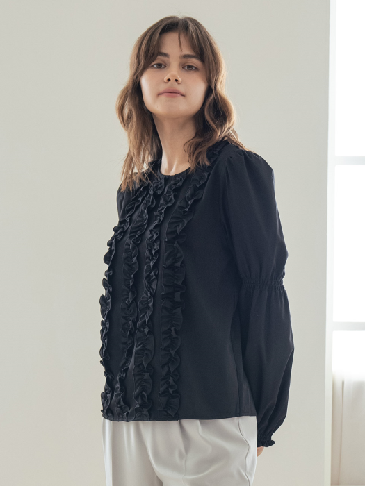 WED_French round neck blouse_BLACK