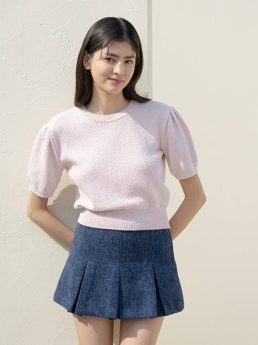 ROUND NECK PUFF SLEEVES KNIT_PINK