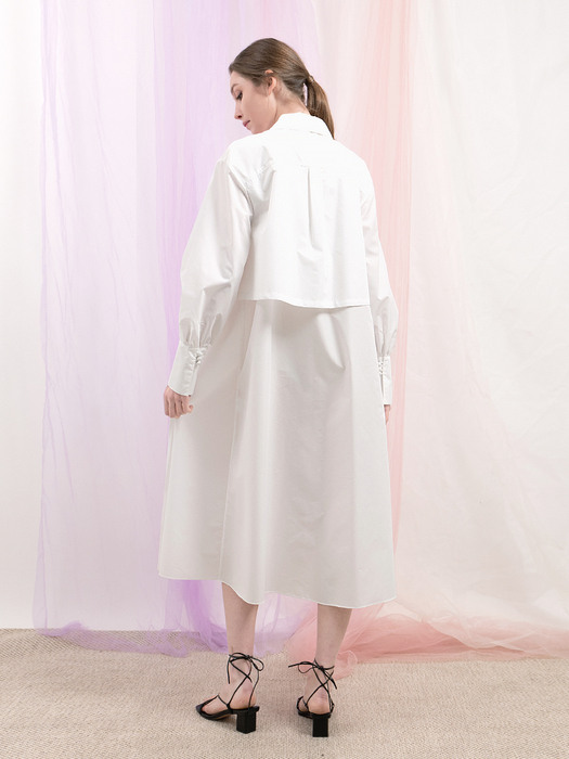 POINTED COLLAR SHIRTS DRESS-WHITE
