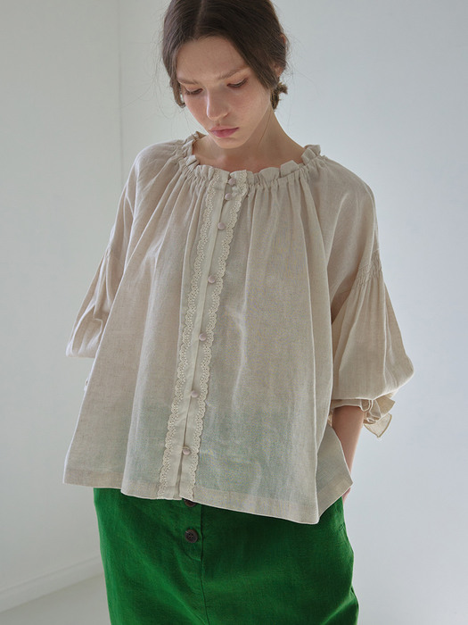 Antique gathered linen blouse