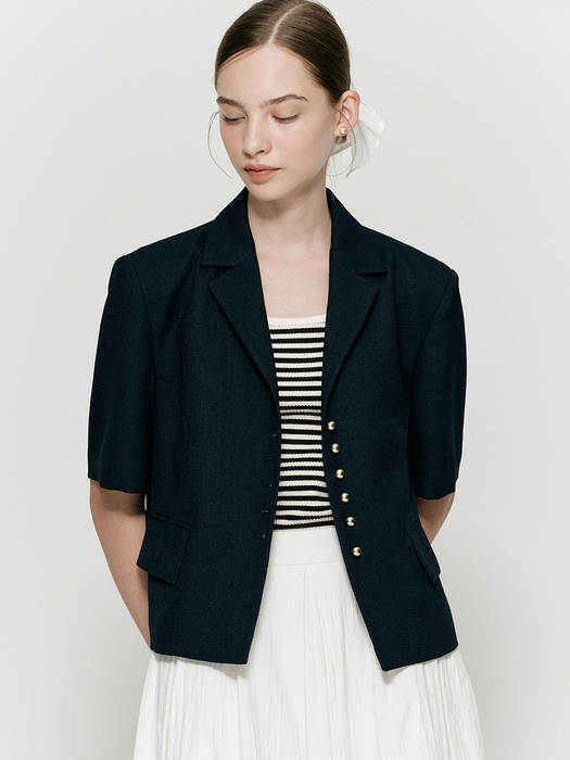 Gold button half-sleeve jacket - Navy