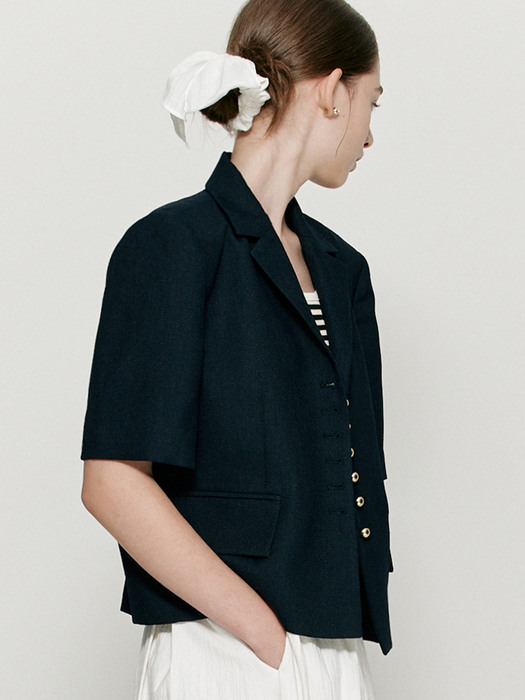 Gold button half-sleeve jacket - Navy