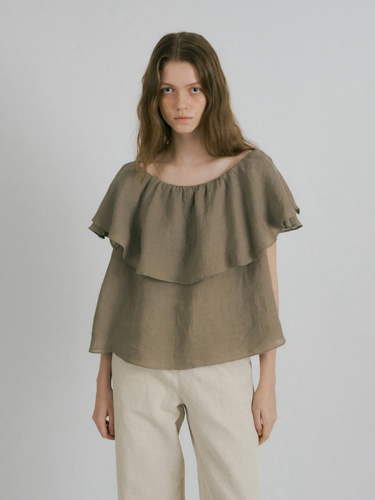 FLARE OFF SHOULDER BLOUSE (ASHY BROWN)