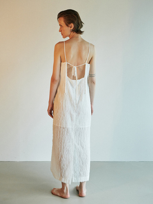 BELTED FEATHER MAXI DRESS - WHITE