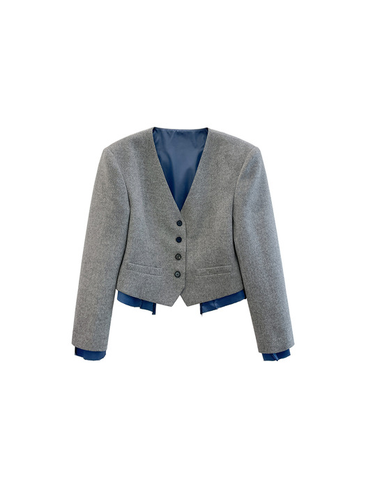 Signature collarless wool button jacket