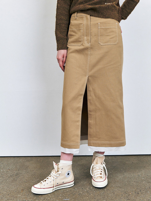 Frayed Lining H-line Stretch Skirt