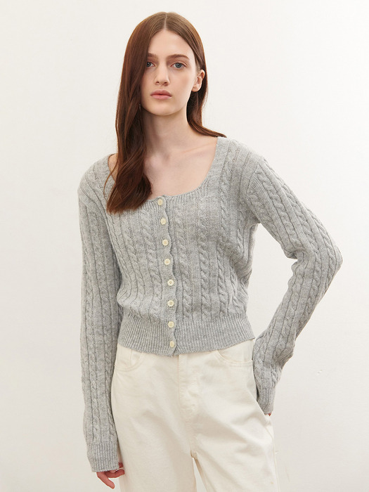 SQUARE NECK CABLE KNIT GRAY