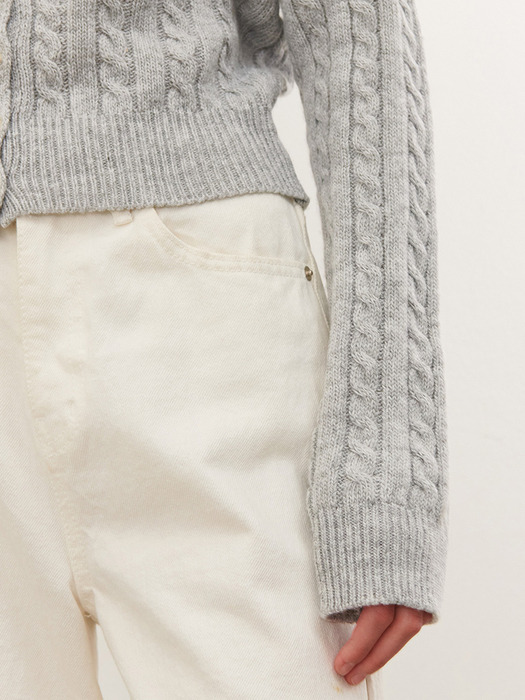 SQUARE NECK CABLE KNIT GRAY