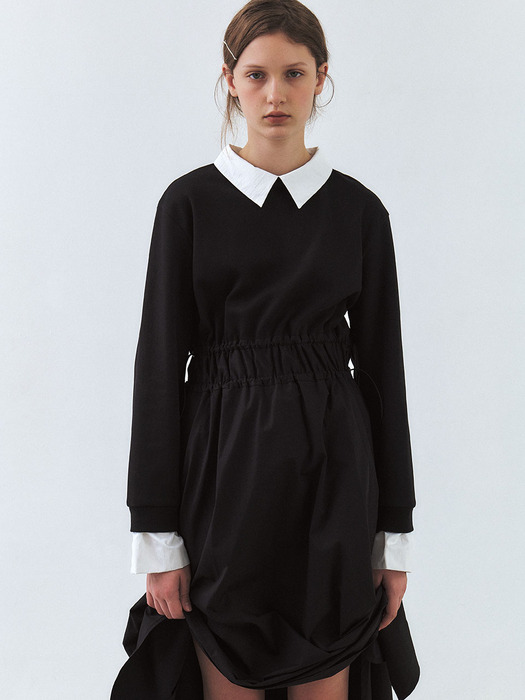 Sweatshirt layered string shirt dress - Black